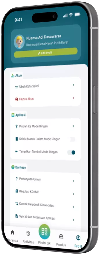 Tampilan profil di Simkopdes Mobile